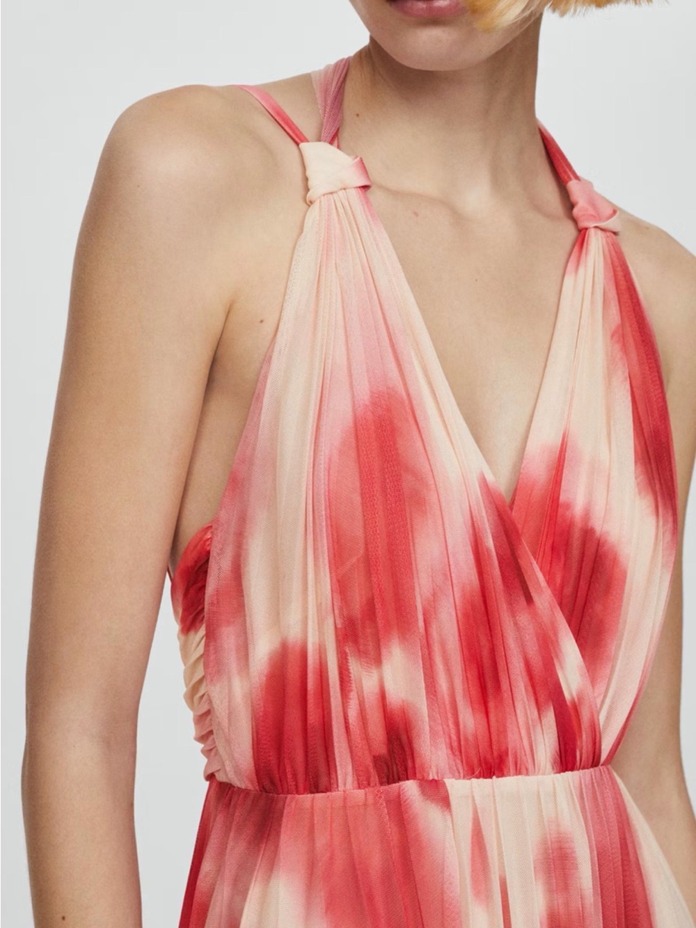 Mango Red and Cream Tie-Dye V-Neck Maxi Dress - Picture 3 of 4
